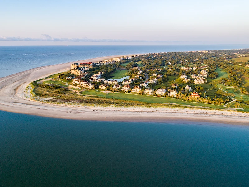 Aerial of Wild Dunes Resort, beach and ocean