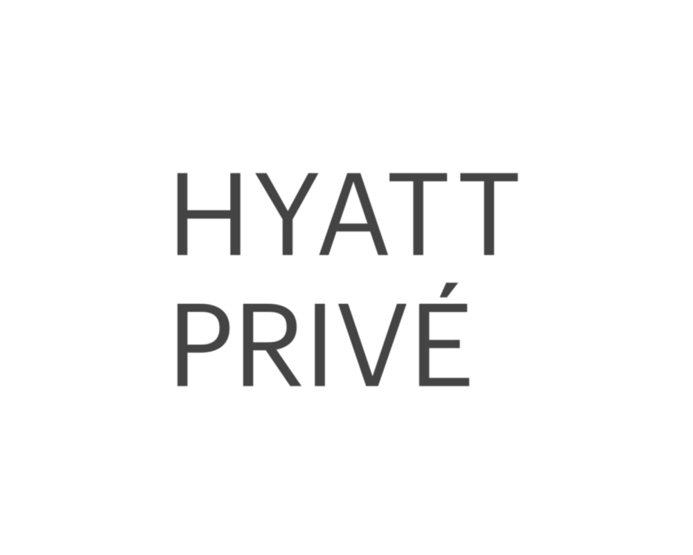 A black background with the words “HYATT PRIVE” in gray, stacked one above the other, centered. Top it at 140 characters, always ending the sentence.